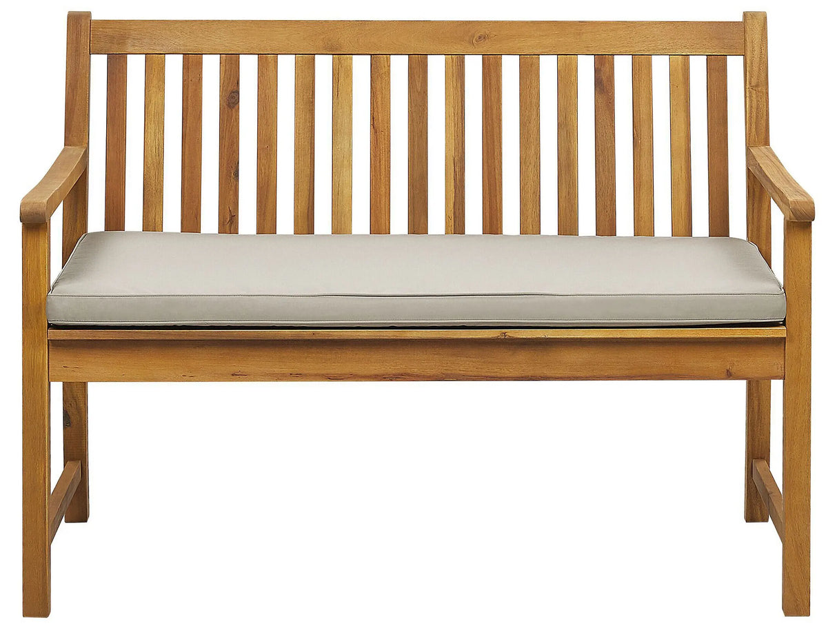 Garden Bench Light Acacia Wood 120 cm Taupe Seating Cushion Padding Slatted Design Outdoor Patio Rustic Style Beliani