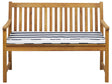 Garden Bench Light Acacia Wood 120 cm Blue Seating Cushion Padding Slatted Design Outdoor Patio Rustic Style Beliani