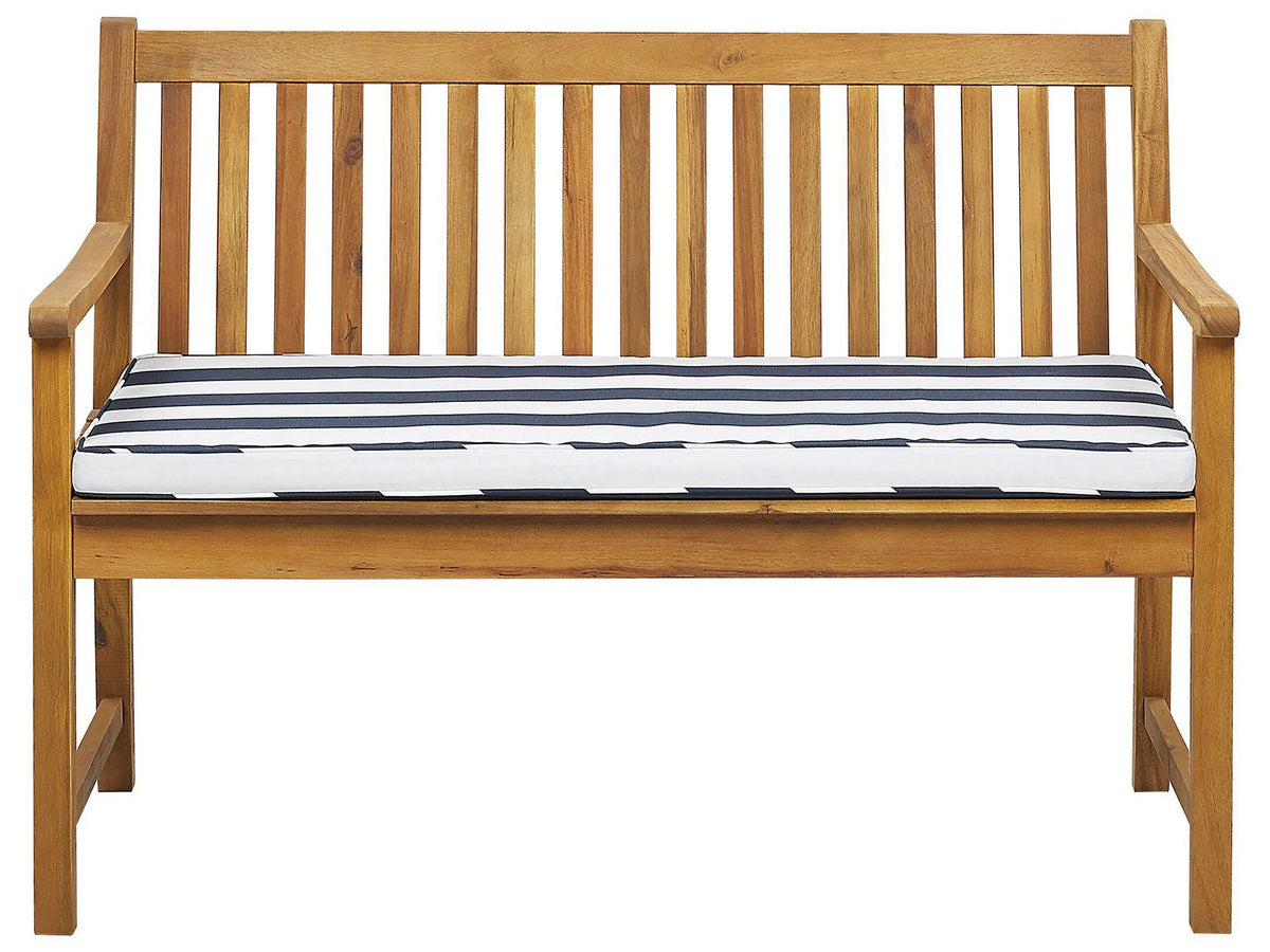 Garden Bench Light Acacia Wood 120 cm Blue Seating Cushion Padding Slatted Design Outdoor Patio Rustic Style Beliani