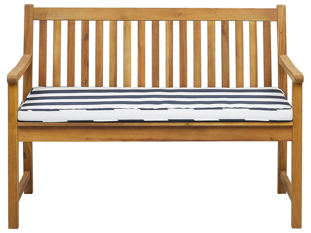 Garden Bench Light Acacia Wood 120 cm Blue Seating Cushion Padding Slatted Design Outdoor Patio Rustic Style Beliani