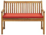 Garden Bench Light Acacia Wood 120 cm Red Seating Cushion Padding Slatted Design Outdoor Patio Rustic Style Beliani