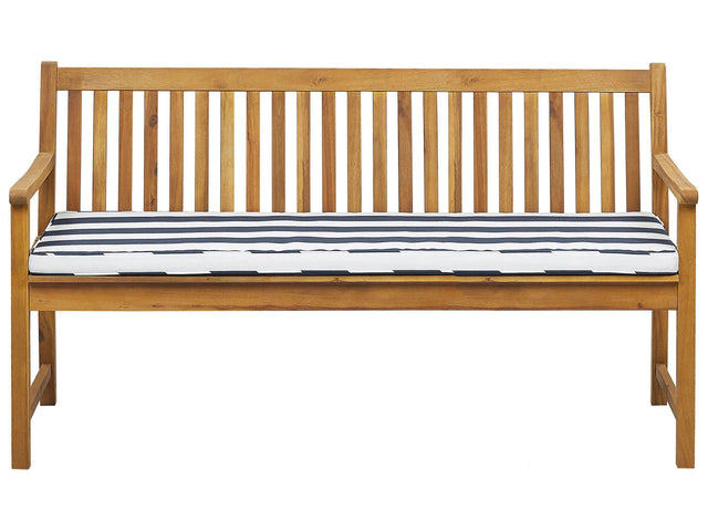 Garden Bench Light Acacia Wood 160 cm Blue Seating Cushion Padding Slatted Design Outdoor Patio Rustic Style Beliani