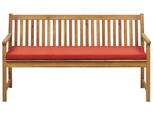 Garden Bench Light Acacia Wood 160 cm Red Seating Cushion Padding Slatted Design Outdoor Patio Rustic Style Beliani