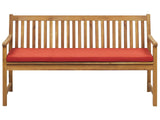 Garden Bench Light Acacia Wood 160 cm Red Seating Cushion Padding Slatted Design Outdoor Patio Rustic Style Beliani