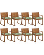 Set of 8 Garden Chairs Light Acacia Wood 80 x 59 cm with Leaf Pattern Green Cushions Rustic Style Beliani