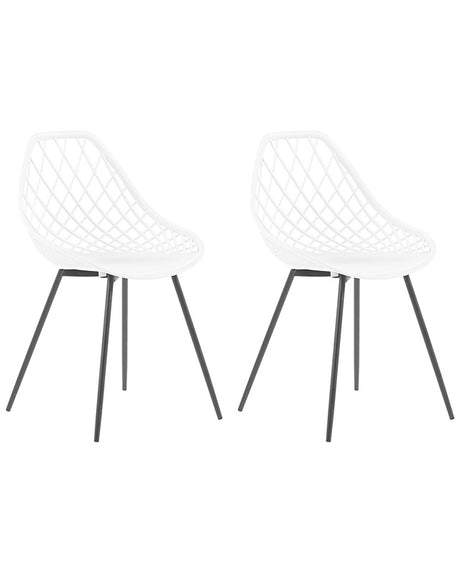 Set of 2 Dining Chairs White Synthetic Seat Black Metal Legs Net Design Backrest Modern Scandinavian Beliani