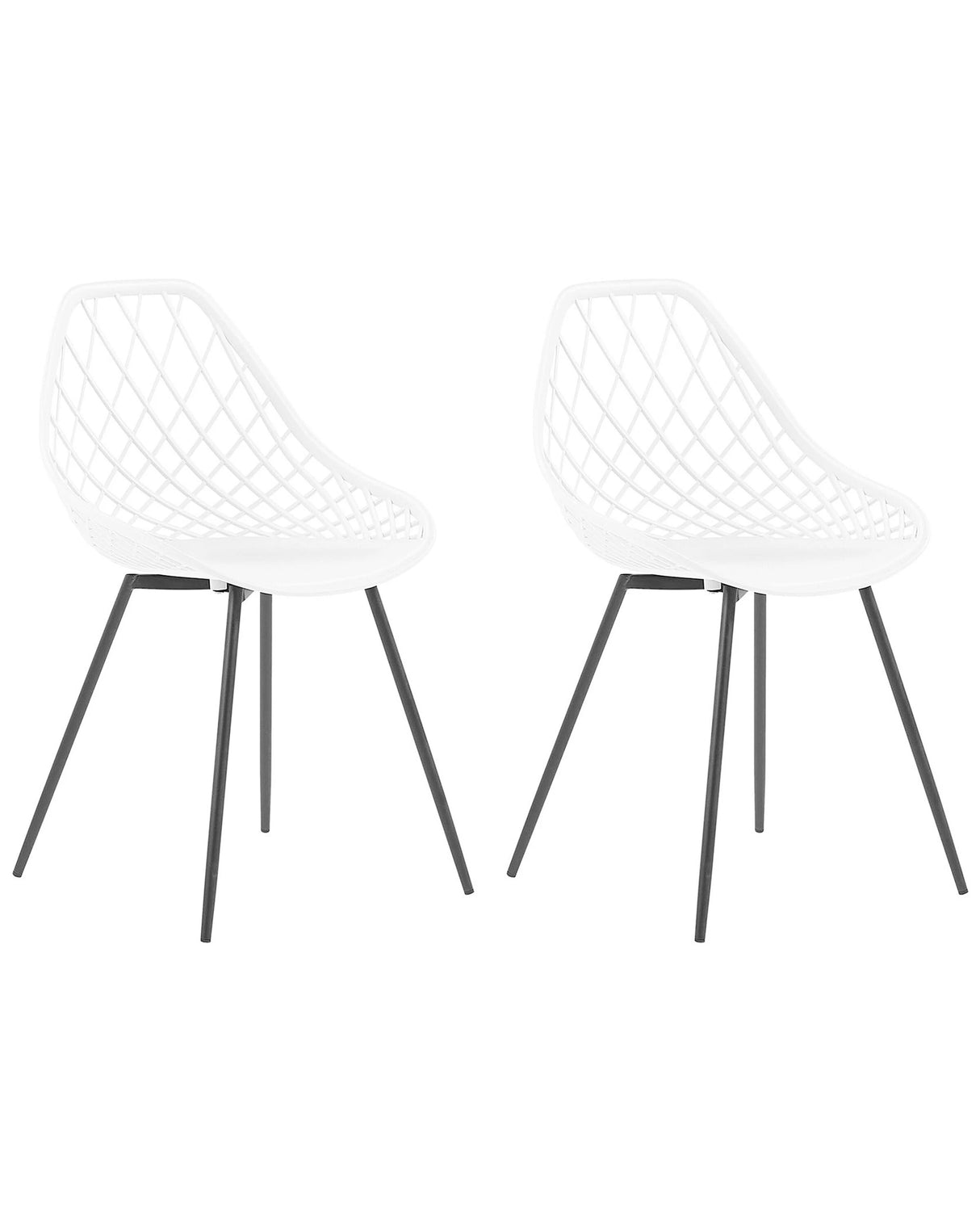 Set of 2 Dining Chairs White Synthetic Seat Black Metal Legs Net Design Backrest Modern Scandinavian Beliani