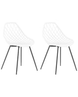 Set of 2 Dining Chairs White Synthetic Seat Black Metal Legs Net Design Backrest Modern Scandinavian Beliani