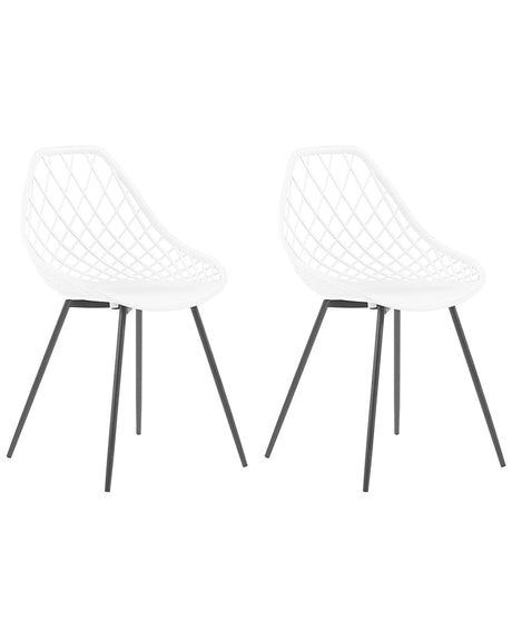 Set of 2 Dining Chairs White Synthetic Seat Black Metal Legs Net Design Backrest Modern Scandinavian Beliani