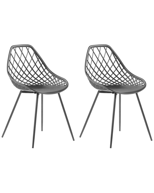 Set of 2 Dining Chairs Black Synthetic Seat Black Metal Legs Net Design Backrest Modern Scandinavian Beliani