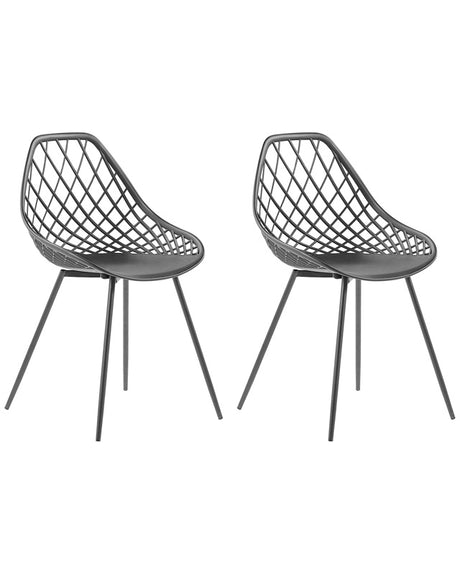 Set of 2 Dining Chairs Black Synthetic Seat Black Metal Legs Net Design Backrest Modern Scandinavian Beliani