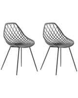 Set of 2 Dining Chairs Black Synthetic Seat Black Metal Legs Net Design Backrest Modern Scandinavian Beliani