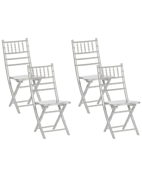 Set of 4 Folding Chairs Silver Beechwood Dining Room Chairs Contemporary Style Beliani