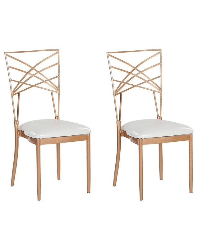 Set of 2 Dining Chairs Rose Gold Metal Faux Leather White Seat Pad Accent Industrial Glam Style Beliani