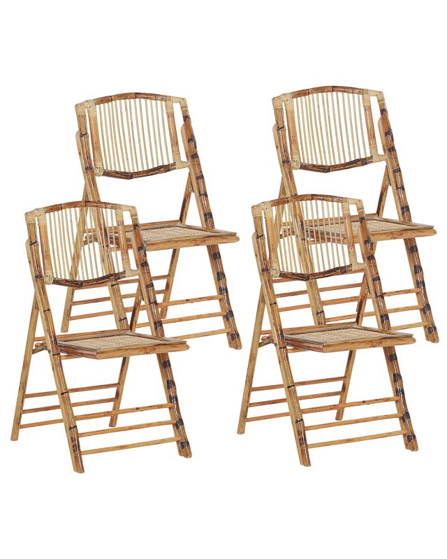 Set of 4 Folding Chairs Light Wood Colour Bamboo Dining Room Chairs Boho Style Beliani