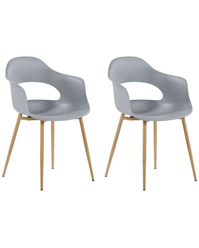 Set of 2 Dining Chairs Grey Synthetic Material Sleek Legs Decorative  Beliani