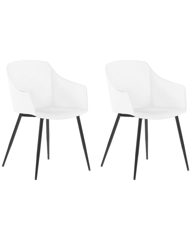 Set of 2 Dining Chairs Plastic White Minimalist Design Armrests Living Room Kitchen Furniture Beliani