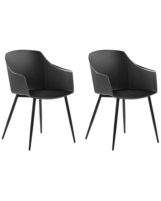 Set of 2 Dining Chairs Plastic Black Minimalist Design Armrests Living Room Kitchen Furniture Beliani