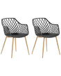 Set of 2 Dining Chairs Black Synthetic Seat Light Wood Metal Legs Open Net Back Modern Living Room Scandinavian Style Beliani