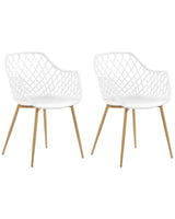 Set of 2 Dining Chairs White Synthetic Seat Light Wood Metal Legs Open Net Back Modern Living Room Scandinavian Style Beliani