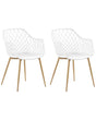Set of 2 Dining Chairs White Synthetic Seat Light Wood Metal Legs Open Net Back Modern Living Room Scandinavian Style Beliani
