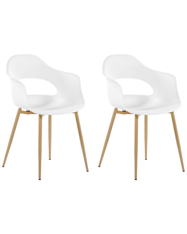 Set of 2 Dining Chairs White Synthetic Material Sleek Legs Decorative  Beliani