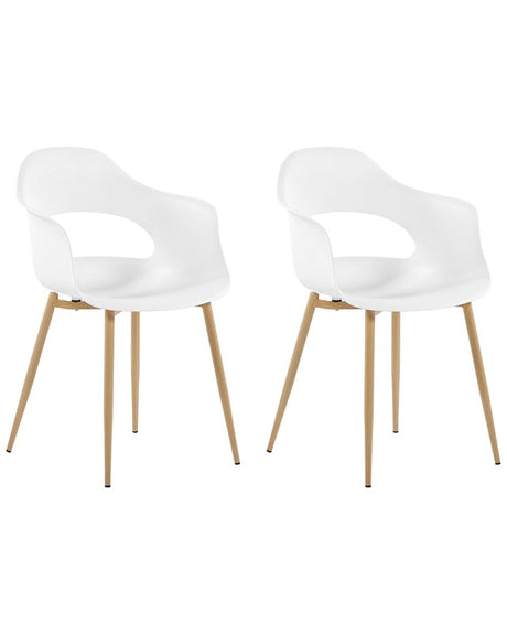 Set of 2 Dining Chairs White Synthetic Material Sleek Legs Decorative  Beliani