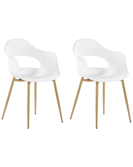Set of 2 Dining Chairs White Synthetic Material Sleek Legs Decorative  Beliani