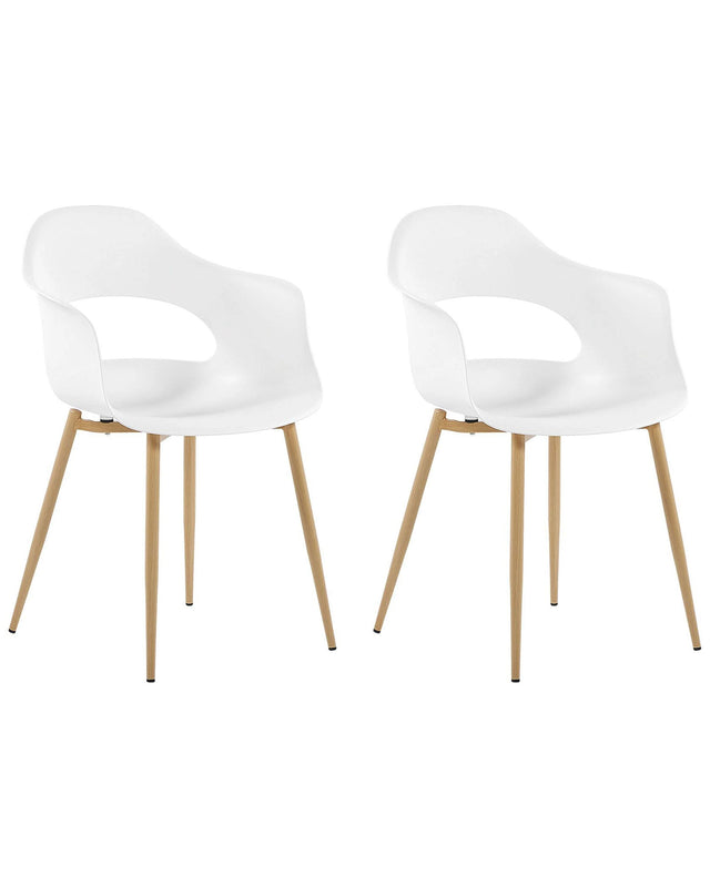 Set of 2 Dining Chairs White Synthetic Material Sleek Legs Decorative  Beliani