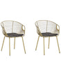 Set of 2 Dining Chairs Gold Metal Wire Design Faux Leather Black Seat Pad Glam Industrial Modern Beliani