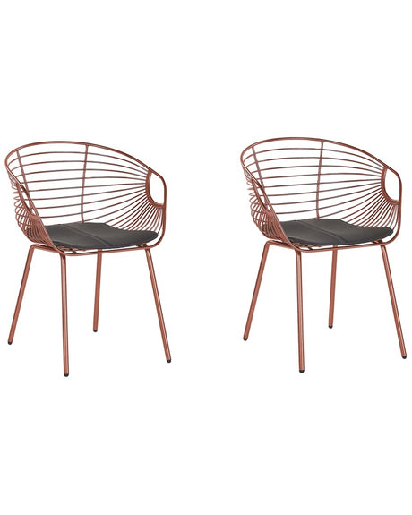 Set of 2 Dining Chairs Red Copper Metal Wire Design Faux Leather Black Seat Pad Glam Industrial Modern Beliani