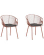 Set of 2 Dining Chairs Red Copper Metal Wire Design Faux Leather Black Seat Pad Glam Industrial Modern Beliani