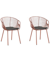 Set of 2 Dining Chairs Red Copper Metal Wire Design Faux Leather Black Seat Pad Glam Industrial Modern Beliani