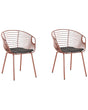 Set of 2 Dining Chairs Red Copper Metal Wire Design Faux Leather Black Seat Pad Glam Industrial Modern Beliani