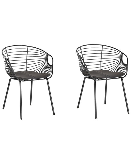 Set of 2 Dining Chairs Black Metal Wire Design Faux Leather Black Seat Pad Industrial Modern Beliani