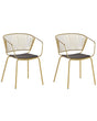 Set of 2 Dining Chairs Gold Metal Wire Design Faux Leather Black Seat Pad Accent Industrial Glam Style Beliani