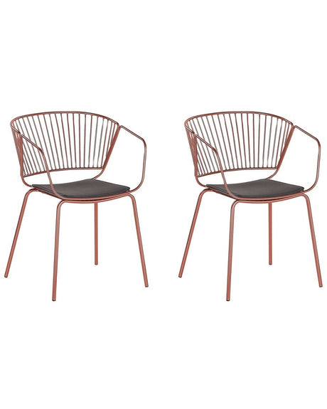 Set of 2 Dining Chairs Red Copper Metal Wire Design Faux Leather Black Seat Pad Accent Industrial Glam Style Beliani