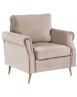 Armchair Taupe Velvet Fabric Upholstery Gold Metal Legs Removable Seat and Back Cushions Retro Glam Style Beliani