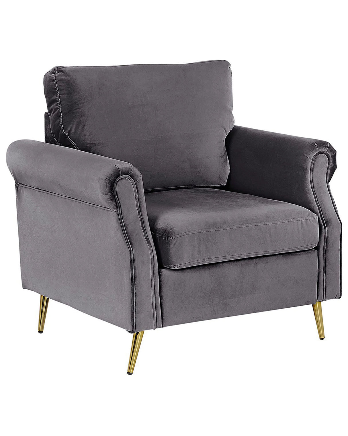 Armchair Dark Grey Velvet Fabric Upholstery Gold Metal Legs Removable Seat and Back Cushions Retro Glam Style Beliani