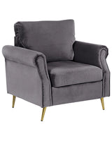 Armchair Dark Grey Velvet Fabric Upholstery Gold Metal Legs Removable Seat and Back Cushions Retro Glam Style Beliani