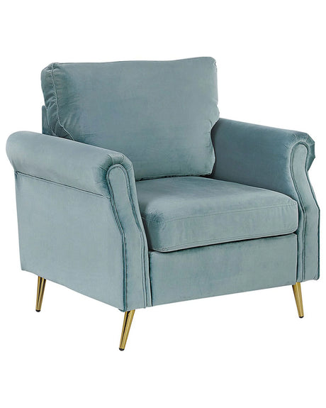 Armchair Mint Green Velvet Fabric Upholstery Gold Metal Legs Removable Seat and Back Cushions Retro Glam Style Beliani