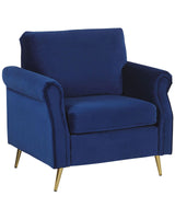 Armchair Cobalt Blue Velvet Fabric Upholstery Gold Metal Legs Removable Seat and Back Cushions Retro Glam Style Beliani