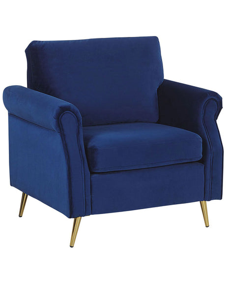 Armchair Cobalt Blue Velvet Fabric Upholstery Gold Metal Legs Removable Seat and Back Cushions Retro Glam Style Beliani