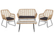 Garden Conversation Sofa Set Black Faux Rattan with Seat Pads and Coffee Table Beliani