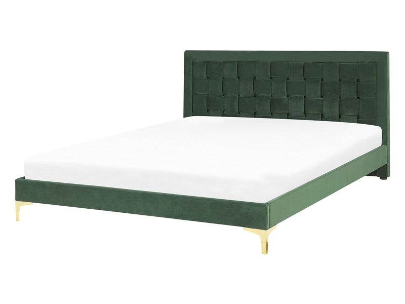 Upholstered Bed Frame EU Double Size 4ft6 Green Headboard Velvet Golden Legs  Beliani