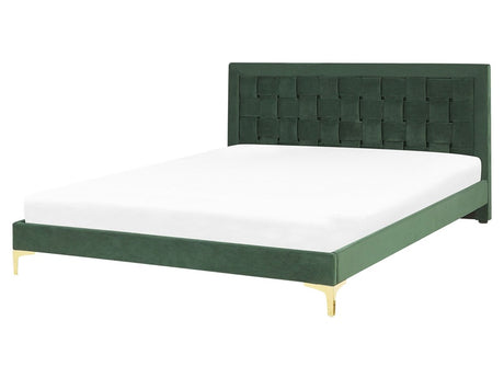 Upholstered Bed Frame EU King Size 5ft3 Green Headboard Velvet Golden Legs Beliani