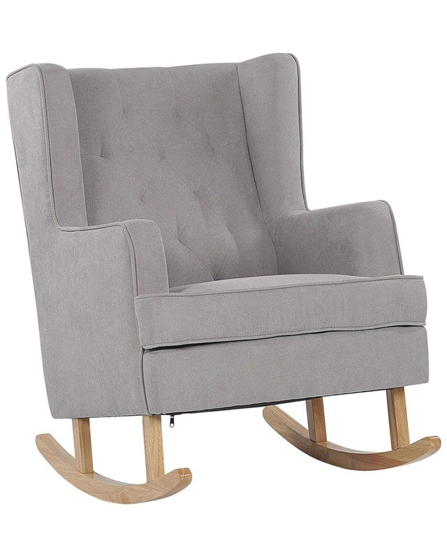 Rocking Chair Light Grey Fabric Solid Wooden Skates Classic Beliani