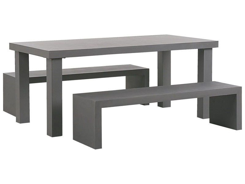 Garden Dining Set Grey Concrete Rectangular Table 2 U Shaped Benches 4 Seater Water Resistant Beliani