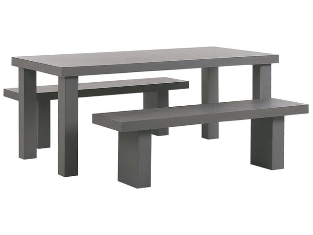 Garden Dining Set Grey Concrete Rectangular Table 2 Benches 4 Seater Water Resistant Beliani