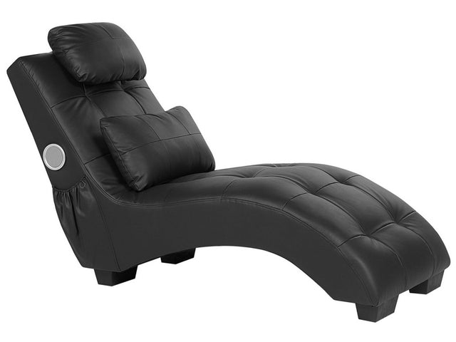 Chaise Lounge Faux Leather Black Inbuilt Bluetooth Speaker USB Charger Tufted Upholstery Beliani